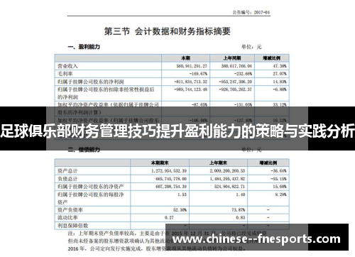 足球俱乐部财务管理技巧提升盈利能力的策略与实践分析 足球俱乐部财务管理技巧提升盈利能力的策略与实践分析