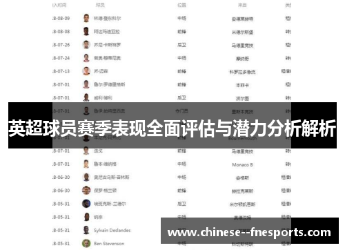 英超球员赛季表现全面评估与潜力分析解析