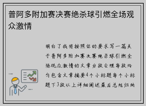 普阿多附加赛决赛绝杀球引燃全场观众激情